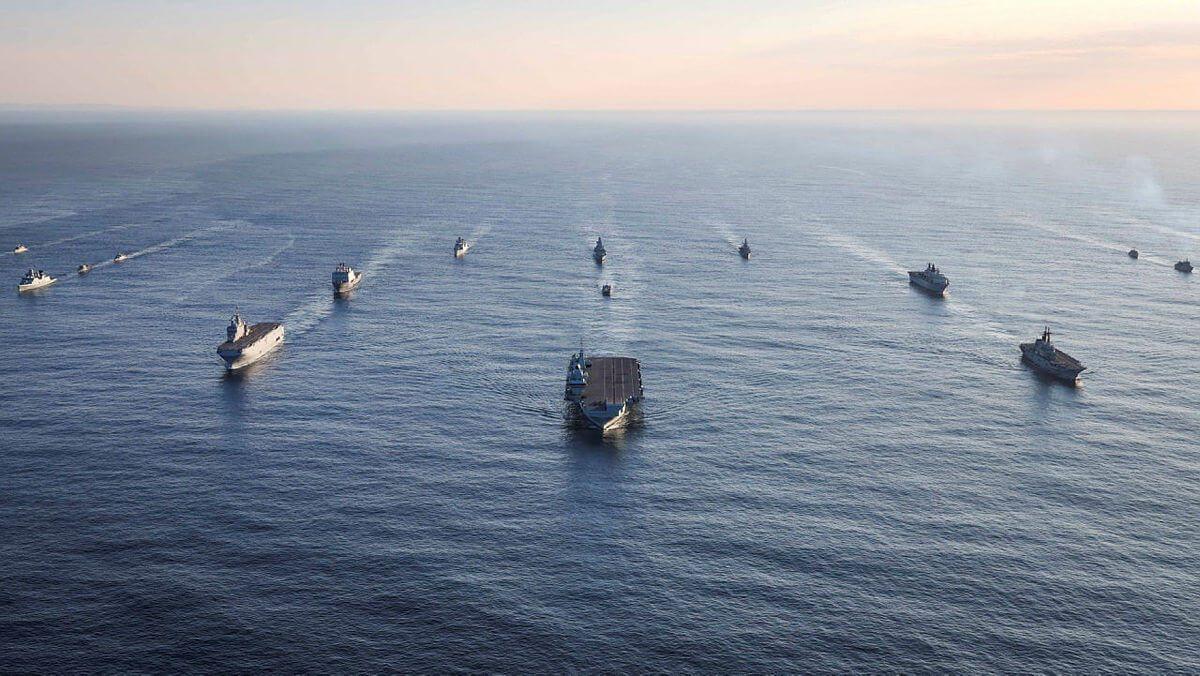 royal navy ships at sea in formation