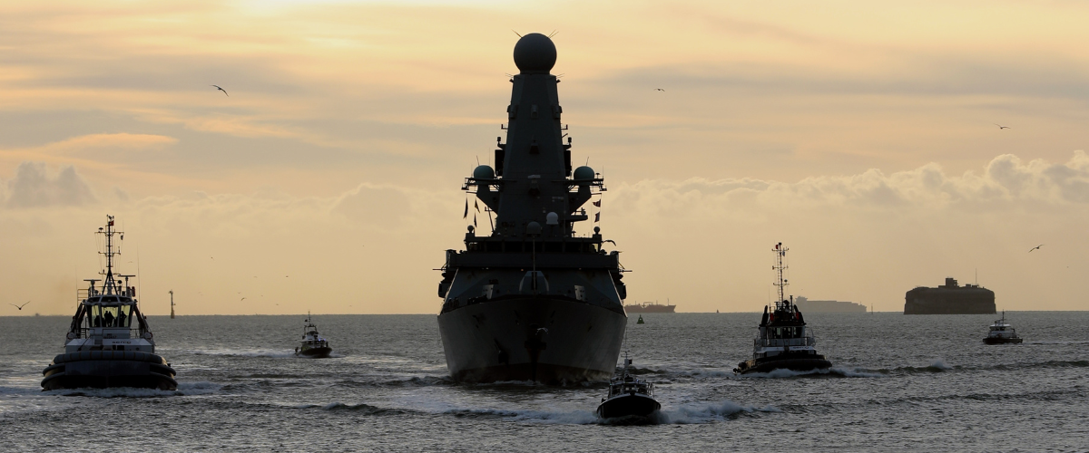 HMS Defender arriving into Portsmouth